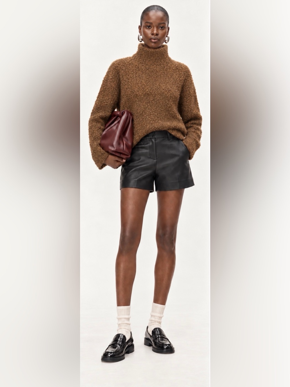 J.Crew Turtleneck sweater in bouclé yarn in dark honey brown